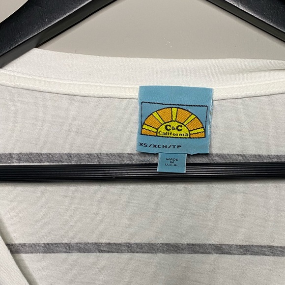 C&C California white and navy striped quarter sleeve top - Picture 3 of 7